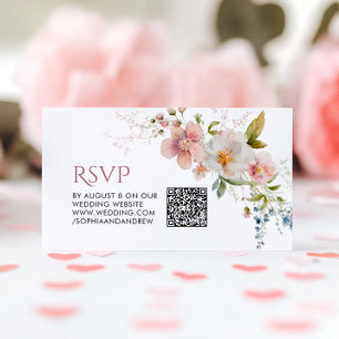 Elegant Rustic Wildflowers Wedding QR Code RSVP Enclosure Card