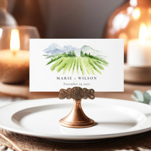Elegant Rustic Winery Vineyard Mountain Wedding Place Card