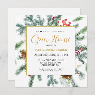 Elegant Rustic Winter Botanical Open House Invitat Invitation