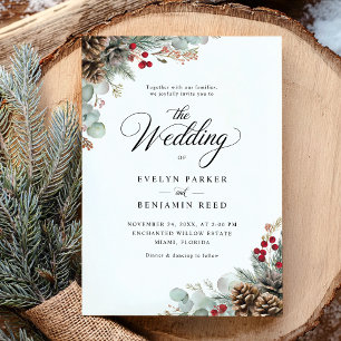 Elegant Rustic Winter Christmas Wedding Invitation