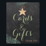 Elegant rustic winter pine cards and wedding sign<br><div class="desc">Cards and gifts wedding sign with natural hunter green trendy editable typography script,  a wooden star with pine tree branches on a dark grey chalkboard background. Perfect for a winter modern elegant rustic country,  evergreen or Christmas wedding.</div>