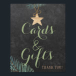 Elegant rustic winter pine cards and wedding sign<br><div class="desc">Cards and gifts wedding sign with natural hunter green trendy editable typography script,  a wooden star with pine tree branches on a dark grey chalkboard background. Perfect for a winter modern elegant rustic country,  evergreen or Christmas wedding.</div>