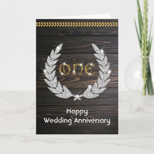 Elegant Rustic Wood 1st Wedding Anniversary Card