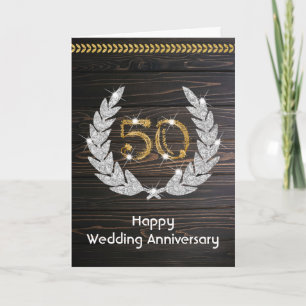 Elegant Rustic Wood 50th Wedding Anniversary  Card