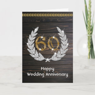 Elegant Rustic Wood 60th Wedding Anniversary Card