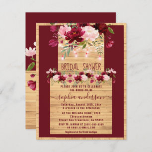 Elegant Rustic Wood & Blush Floral Bridal Shower Invitation