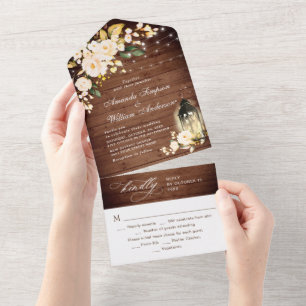Elegant Rustic Wood Blush Roses Wedding All In One Invitation
