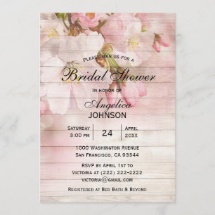 Elegant Rustic Wood Cherry Blossom Bridal Shower Invitation