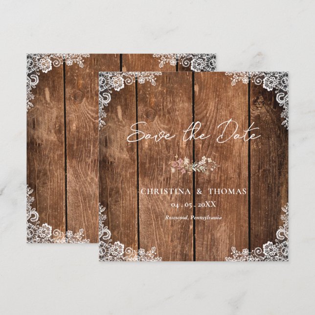 Elegant Rustic Wood Country Wedding Save The Date (Front/Back)