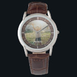 Elegant Rustic Wood Custom Name Photo Watch<br><div class="desc">Perfect keepsake gift for the best dad ever! This rustic modern watch features a favourite photo along with your personalised name on a dark brown wood panel backdrop.</div>