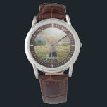 Elegant Rustic Wood Custom Name Photo Watch<br><div class="desc">Perfect keepsake gift for the best dad ever! This rustic modern watch features a favourite photo along with your personalised name on a dark brown wood panel backdrop.</div>