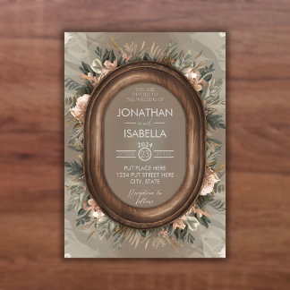 Elegant Rustic Wood Frame Wedding Invitation