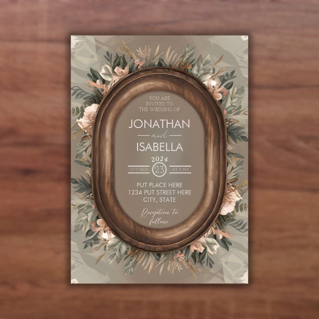 Elegant Rustic Wood Frame Wedding Invitation (Creator Uploaded)