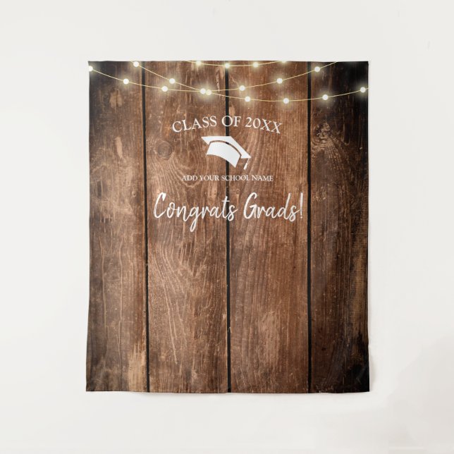 Elegant Rustic Wood Graduation Photo Backdrop Tapestry (Front)