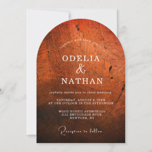 Elegant Rustic Wood Grain Texture Arched Wedding Invitation