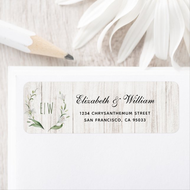 Elegant Rustic Wood & Greenery Return Address  Label (Insitu)