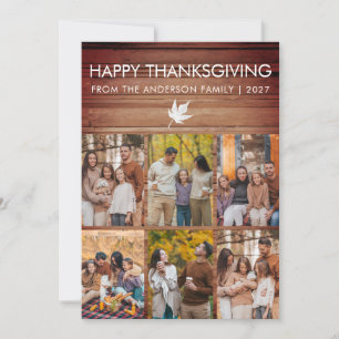 Elegant Rustic Wood Happy Thanksgiving 6 Photo Holiday Card