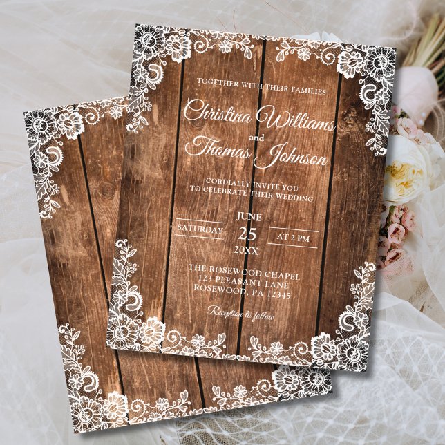 Elegant Rustic Wood Lace Wedding Invitation Flyer (Creator Uploaded)