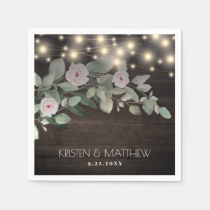 Elegant Rustic Wood Lights Boho Greenery Wedding Napkin