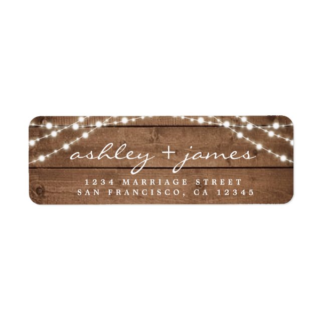 Elegant Rustic Wood Lights Wedding Return Address Label (Front)