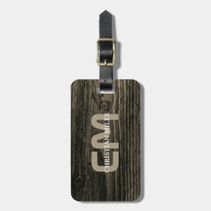 Elegant Rustic Wood monogrammed Name Personalised Luggage Tag