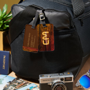 Elegant Rustic Wood monogrammed Name Personalised Luggage Tag