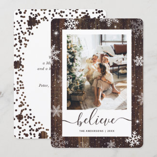 Elegant Rustic Wood Photo Snowflake Holiday Card