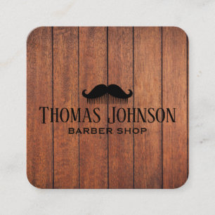 Elegant Rustic Wooden Barber Shop Square Business Card