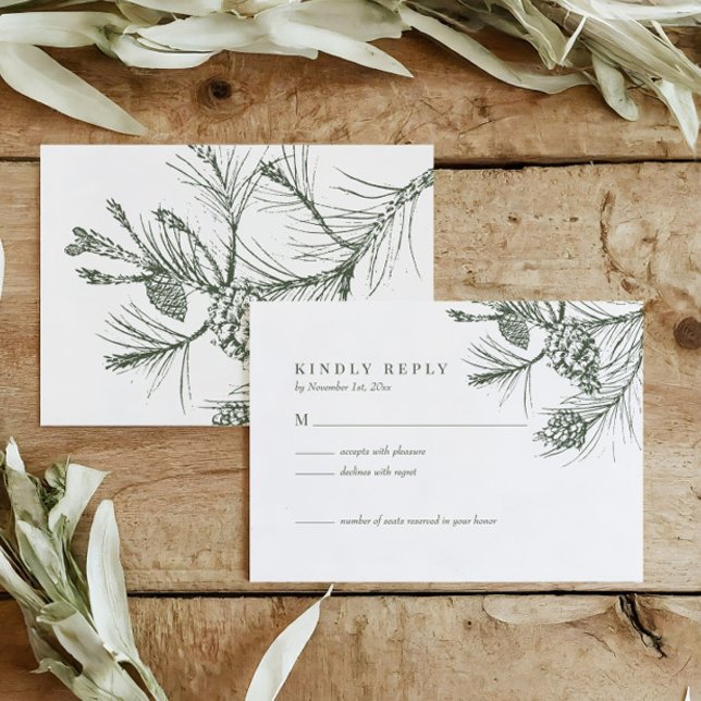 Elegant Rustic Woodland Pine Wedding RSVP Card (Creator Uploaded)