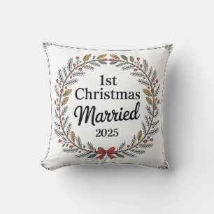  Elegant Rustic Wreath   1st Christmas Married  Cushion