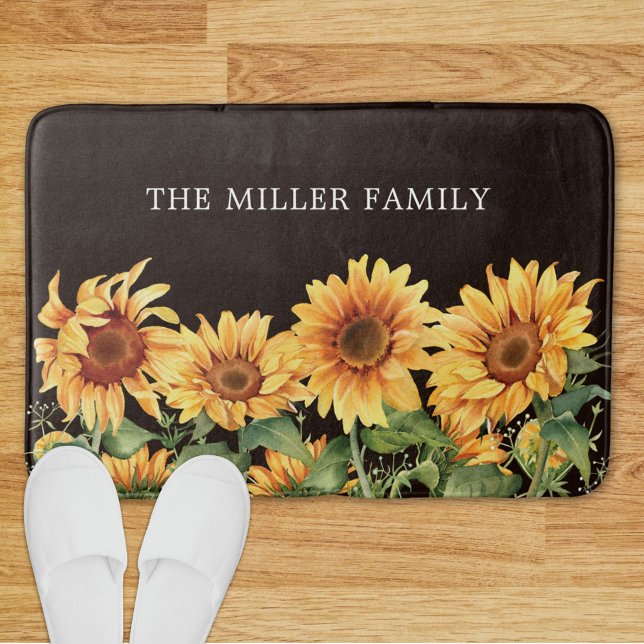 Elegant Rustic Yellow Sunflower Garden Bath Mat (In situ)
