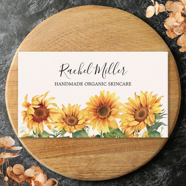 Elegant Rustic Yellow Sunflower Garden Business Card (Close up)