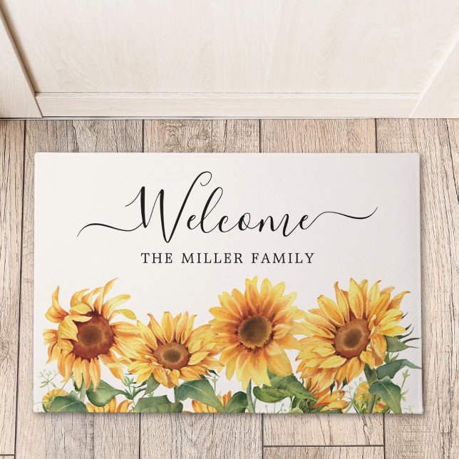 Elegant Rustic Yellow Sunflower Garden Doormat (In situ)
