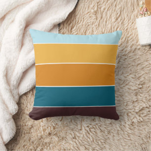 Elegant Rustic Yellow Teal Stripe Pattern Fall  Cushion
