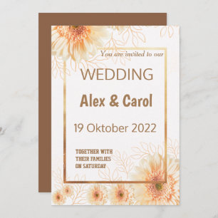 Elegant rustig simple beige brown floral wedding invitation