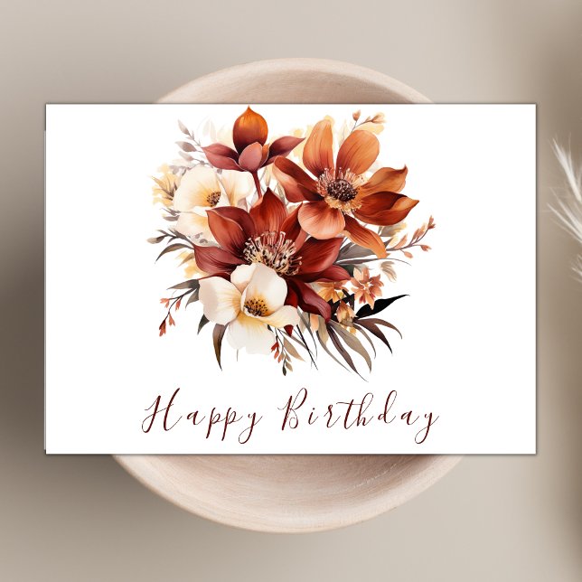 Elegant Rusty Fall Flowers Modern Happy Birthday Card (Creator Uploaded)