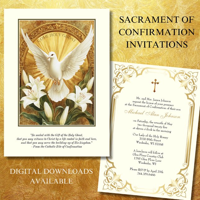 Elegant Sacrament of Confirmation Dove Lilies  Invitation (Creator Uploaded)