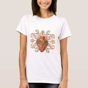 Elegant Sacred Heart Jesus Catholic Cross  T-Shirt
