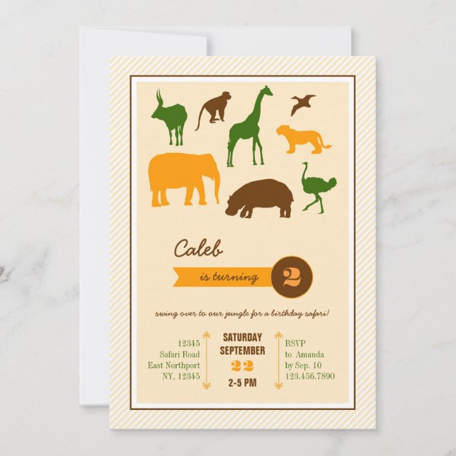 Elegant Safari Animals Birthday Invitation (Front)