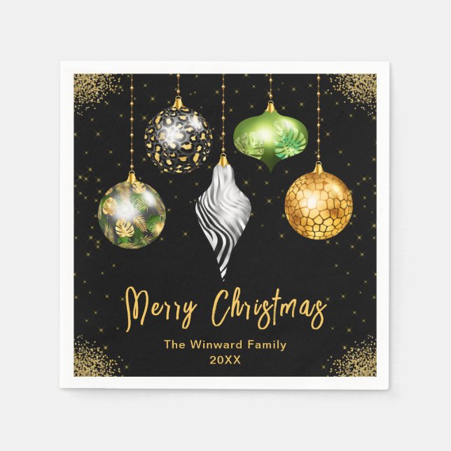 Elegant Safari Theme Ornament Christmas Napkin (Front)