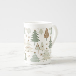 Elegant Saga green Christmas Trees  pattern Bone China Mug