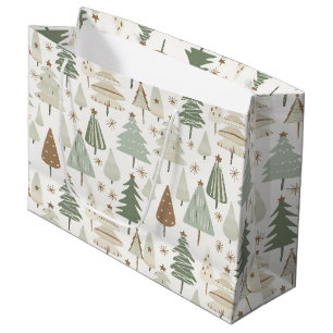 Elegant Saga green Christmas Trees  pattern Large Gift Bag