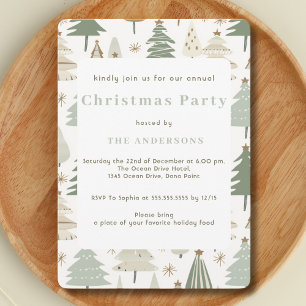 Elegant saga green Modern Christmas Trees pattern Invitation