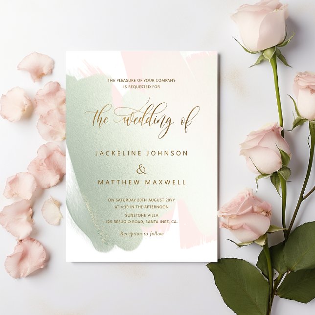 Elegant Sage and Blush Brush Strokes Wedding  Invitation (Creator Uploaded)