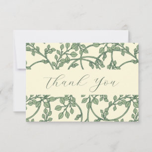 Elegant Sage And Cream Vines Flat Thank You Card