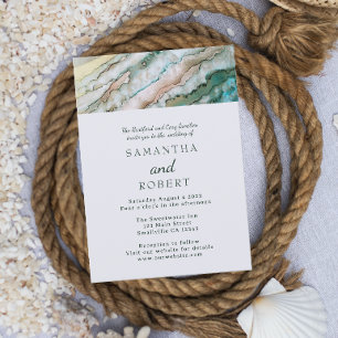 Elegant Sage and Gold Beach Wedding Invitation