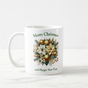 Elegant sage and gold Christmas white poinsettia Coffee Mug