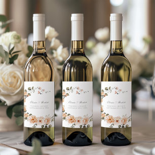 Elegant Sage and Peach Garden Wedding Wine Label