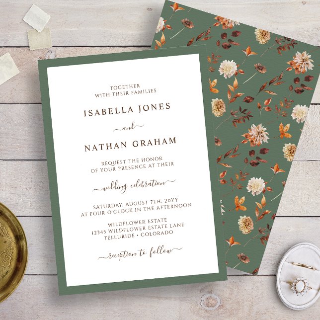 Elegant Sage Autumn Wedding Invitation (Elegant Minimalist Sage Green Autumn Wedding Invitation by Painted Paperei
)