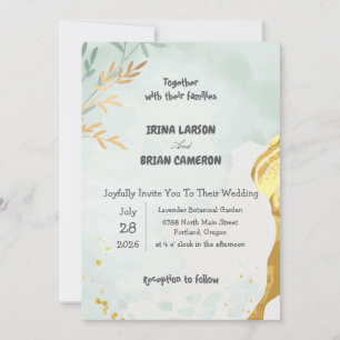 Elegant Sage Blue and Gold Wedding Invitation